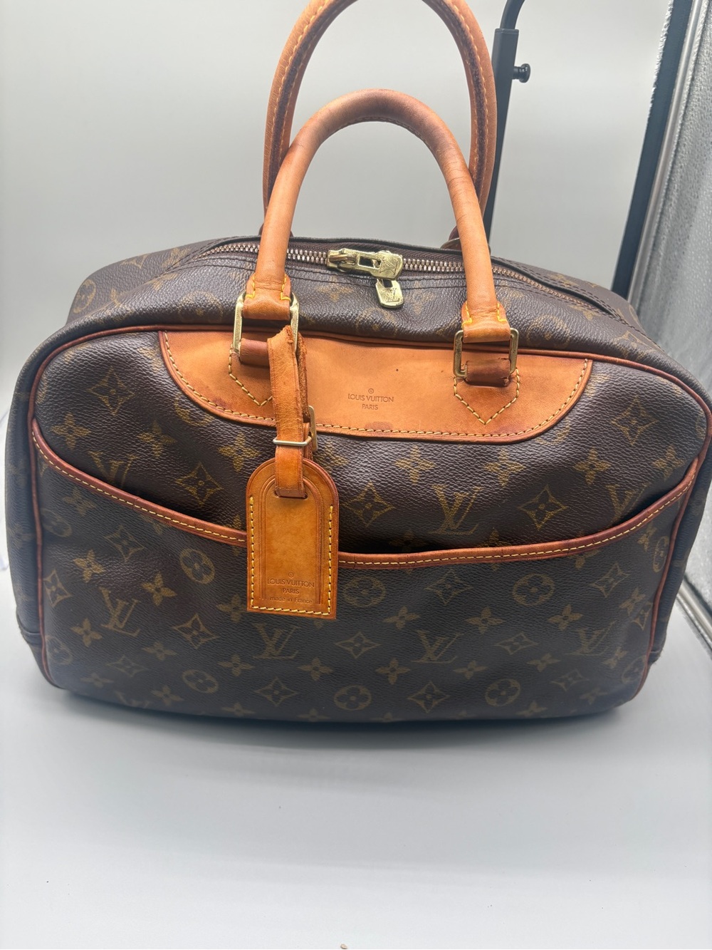 Louis Vuitton Deauville Monogram M47270 Vintage Travel Handbag Luggage Tag